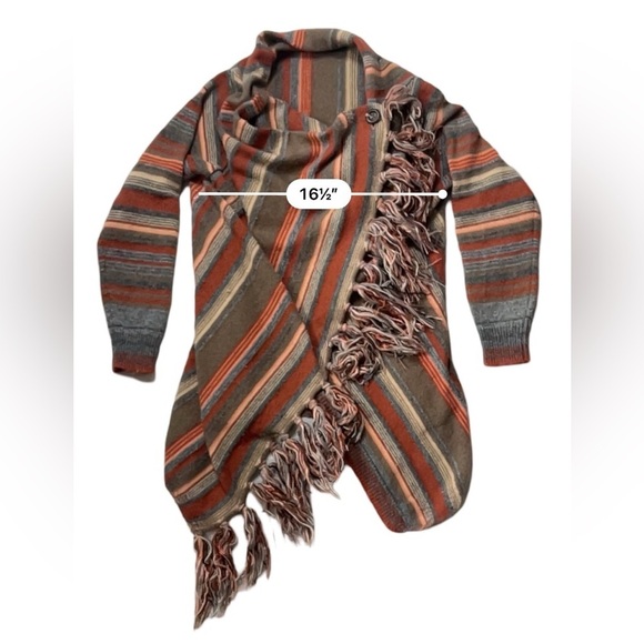 Women’s Earthtone Striped Cardigan with Fringe - Picture 3 of 5